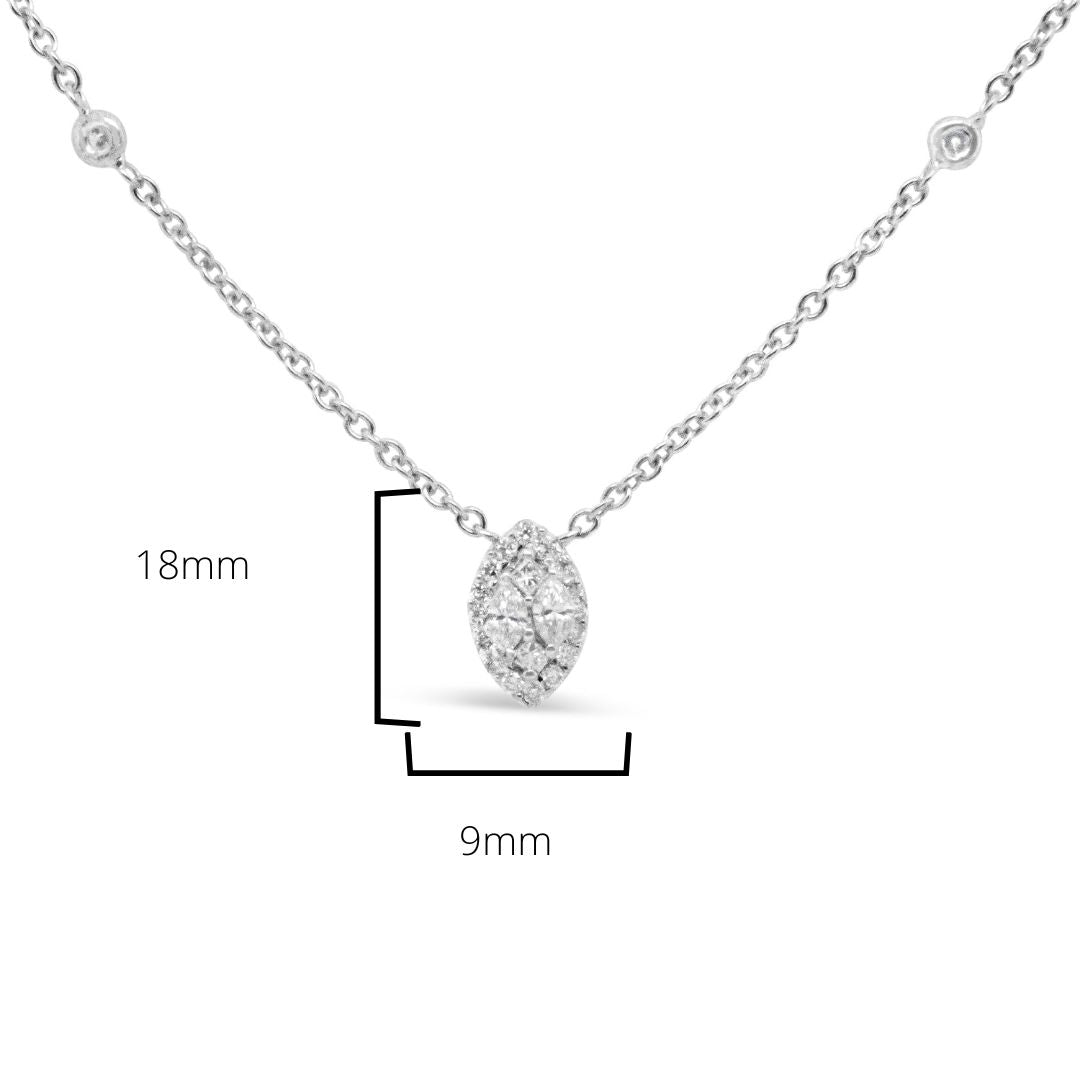 Haus of Brilliance 14K White Gold 1/3 Cttw Round Diamond Marquise Shaped Station Necklace - (H-I Color, SI1-SI2 Clarity) - 18"