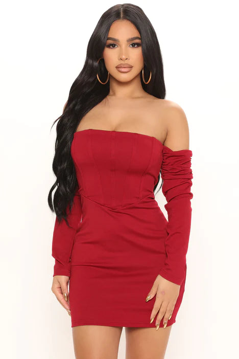 Fashion Nova Red Corset Off the Shoulder Bodycon Mini / M