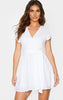 PrettyLittleThing White Embroidered Frill Shoulder Dress / XS