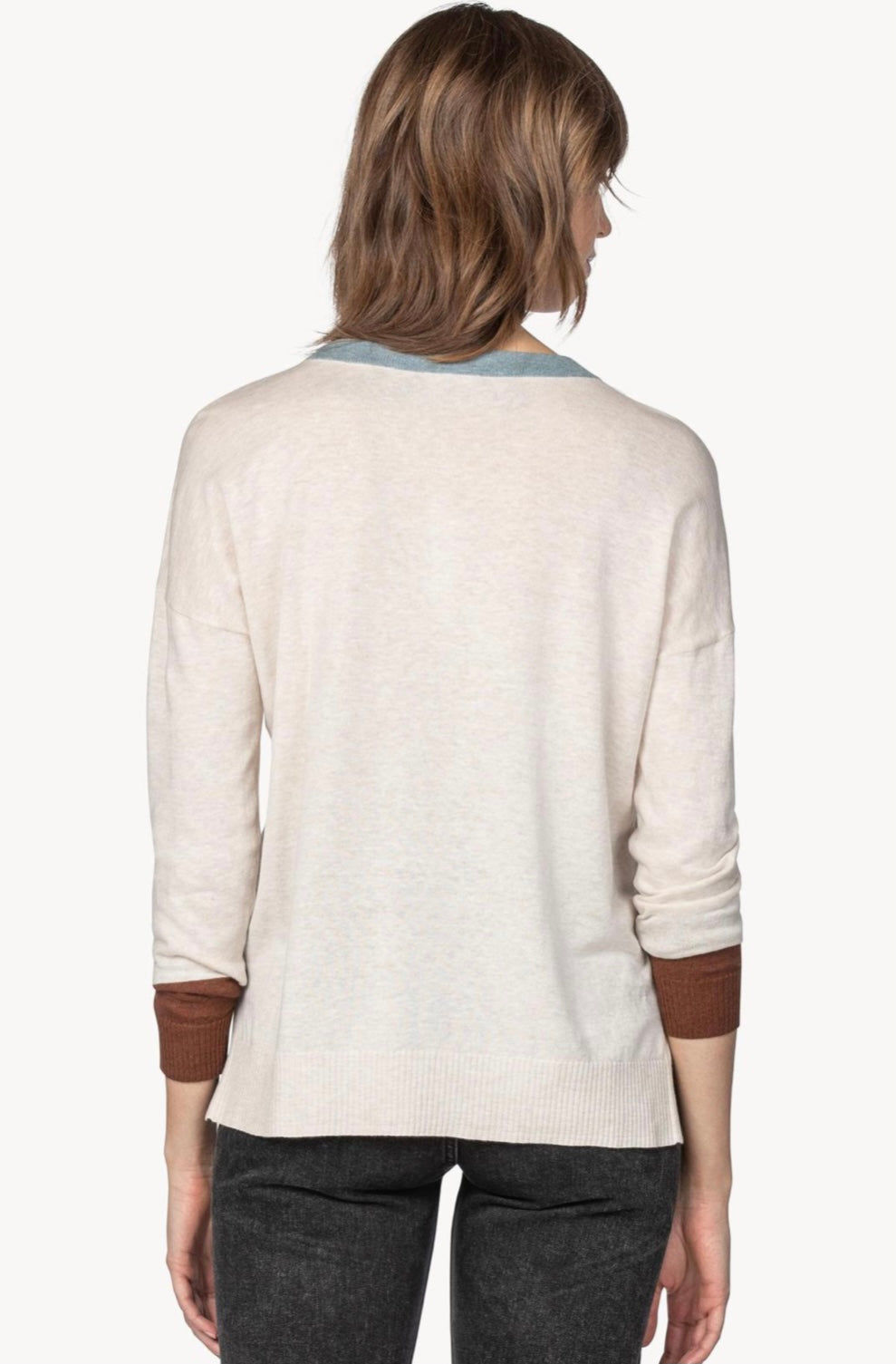 Lilla P Long Sleeve Colorblock Crewneck Sweater - /Beige Multi - S