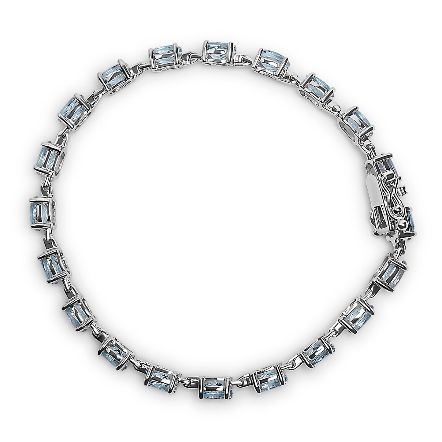 Haus of Brilliance .925 Sterling Silver 11.0 Cttw Oval Shaped Created Light Blue Topaz Link Bracelet - 7 inch