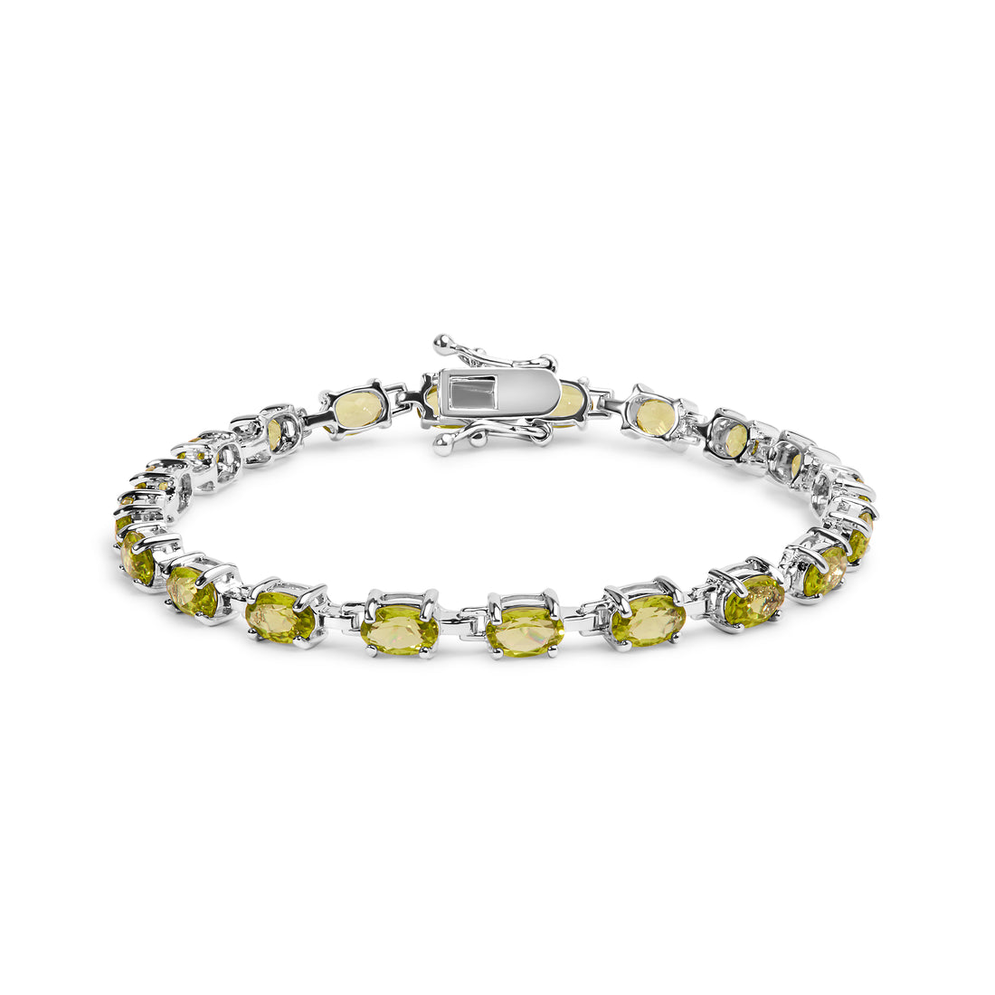 Haus of Brilliance .925 Sterling Silver 10.0 Cttw Oval Shaped Created Green Peridot Link Bracelet - 7 inches&quot;