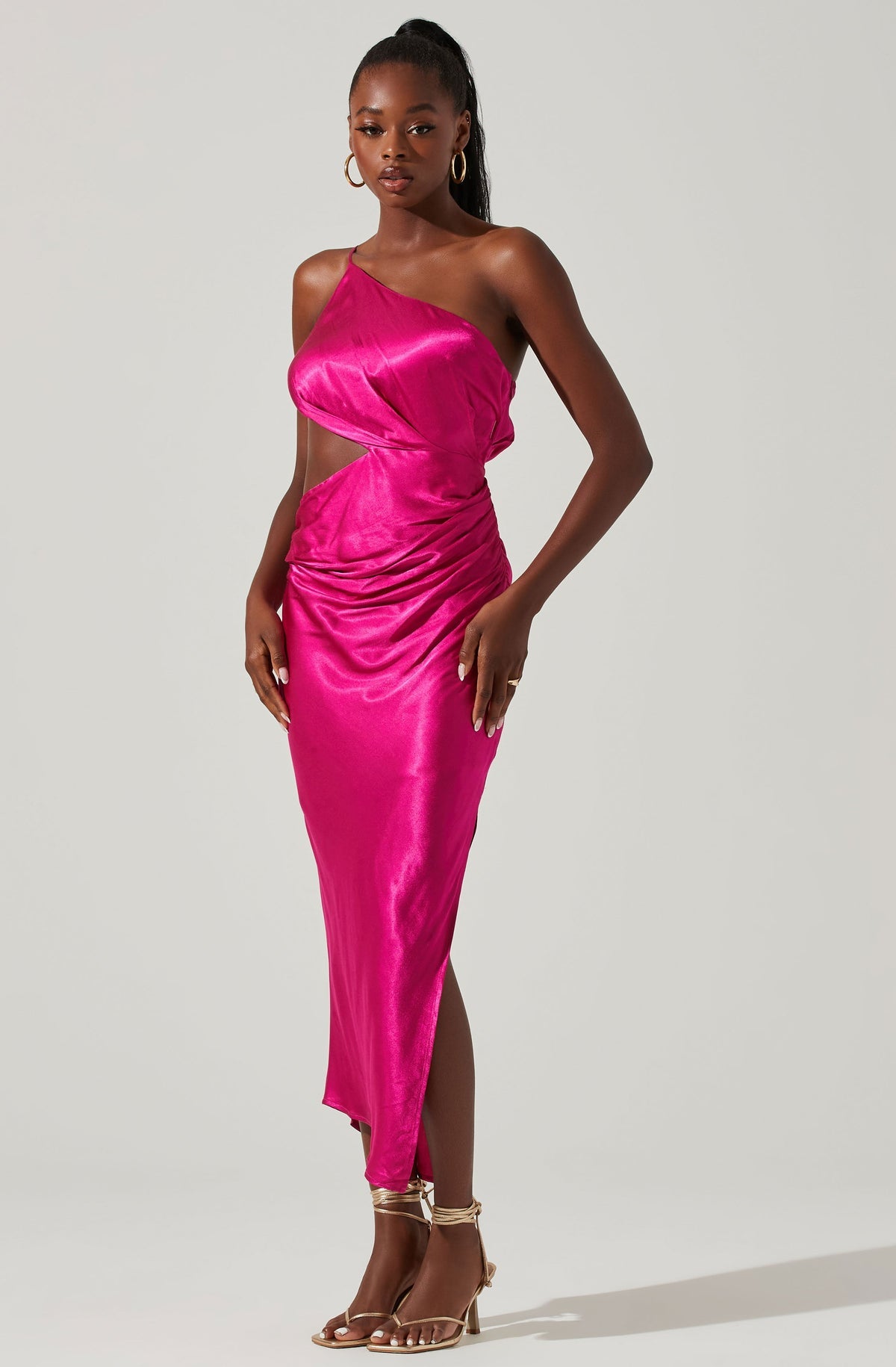 ASTR the Label Marissa Satin Halter Cut Out Midi Dress - /Pink