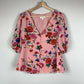 Yumi Kim Short Elastic Sleeve Button Front Blouse - Floral - Pink Multi/Sunnyside Pink (Silk Blend) - L