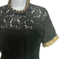 Samshek Short Sleeve Gold Ruffle Lace Overlay Dress Floral Black Multi size 8