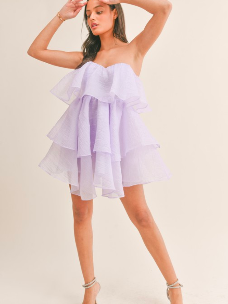 Klesis Lavender Strapless Tiered Ruffle Mini / M