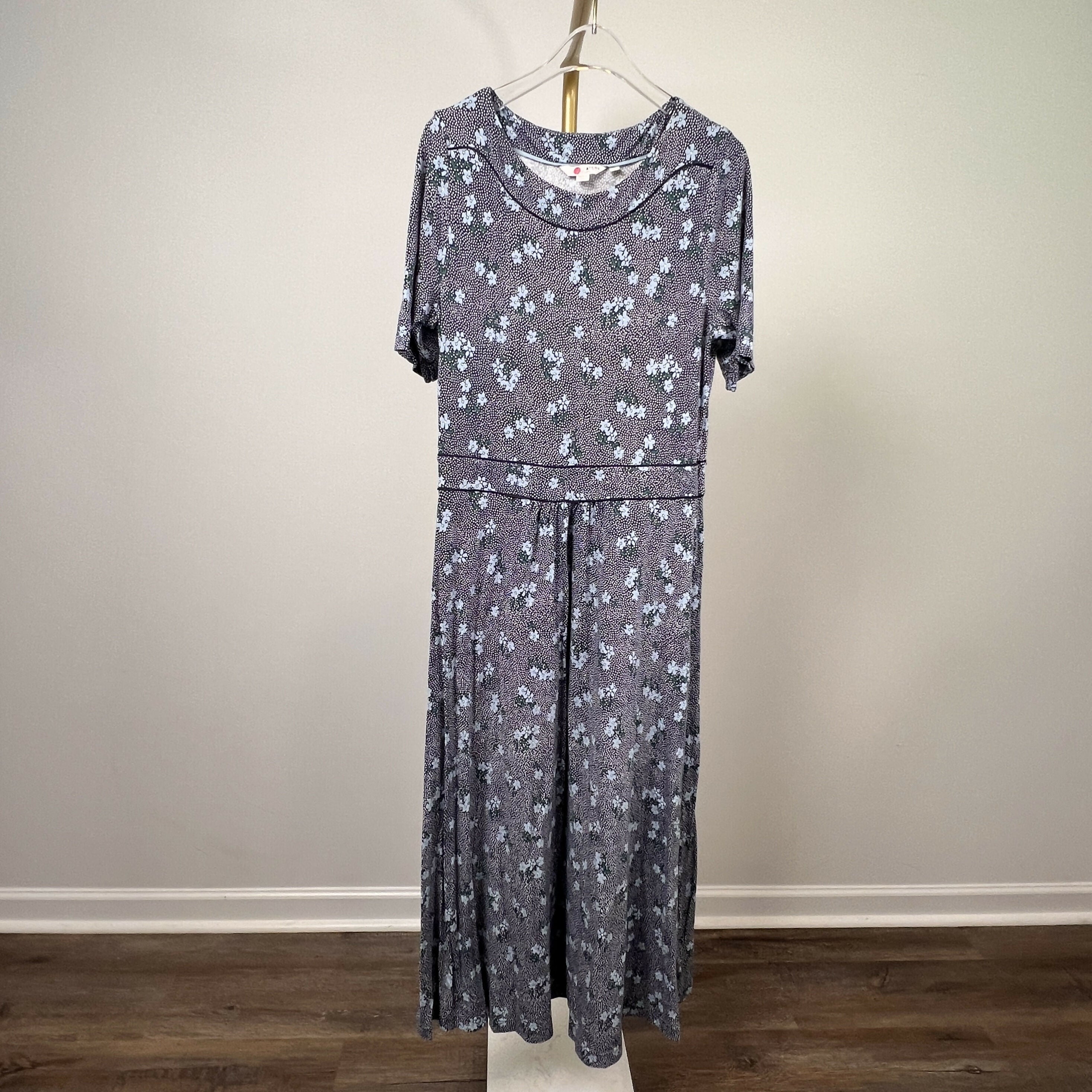 Boden Short Sleeve Printed Jersey Midi Dress Floral Blue Multi/Navy/Heron Blue Daisy/Size 10