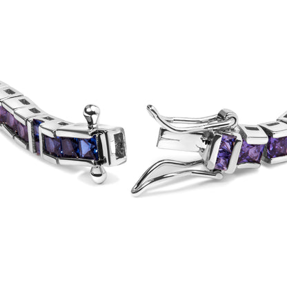 Huas of Brilliance .925 Sterling Silver 12.0 Cttw Multi Colored Princess Cut Gemstone Link Tennis Bracelet (AAA Quality) - 7.25&quot; Inches