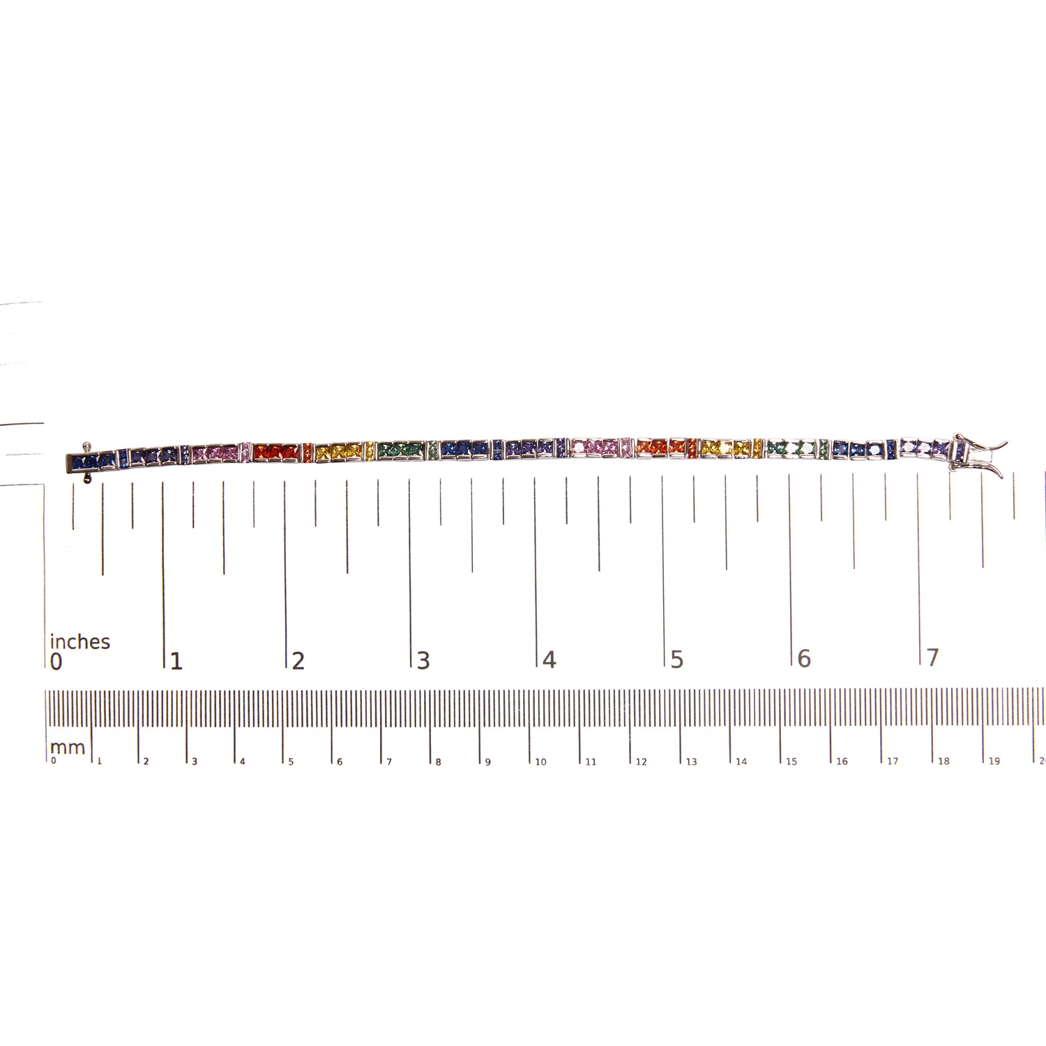 Huas of Brilliance .925 Sterling Silver 12.0 Cttw Multi Colored Princess Cut Gemstone Link Tennis Bracelet (AAA Quality) - 7.25&quot; Inches