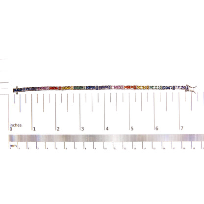 Huas of Brilliance .925 Sterling Silver 12.0 Cttw Multi Colored Princess Cut Gemstone Link Tennis Bracelet (AAA Quality) - 7.25&quot; Inches