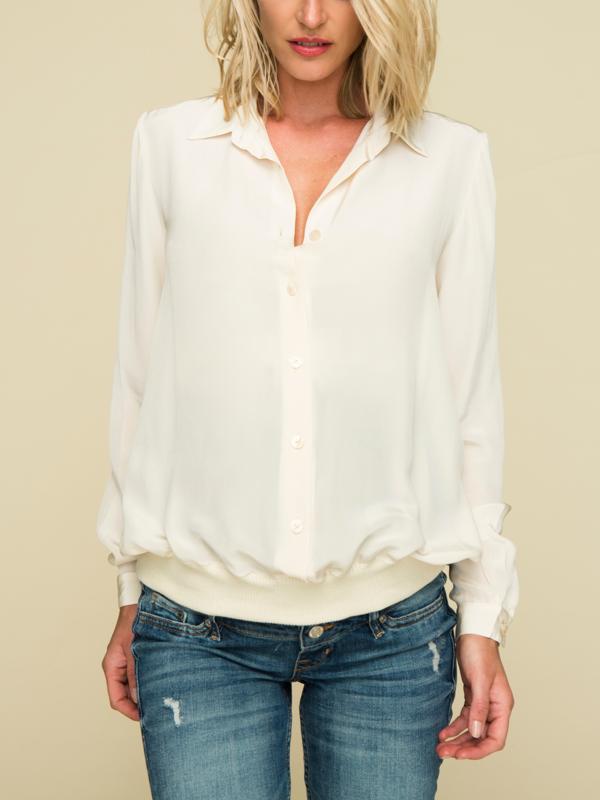 Reconnect Barbican Long Sleeve Stretch Hem Silk Maternity Blouse - /Off-White - LM