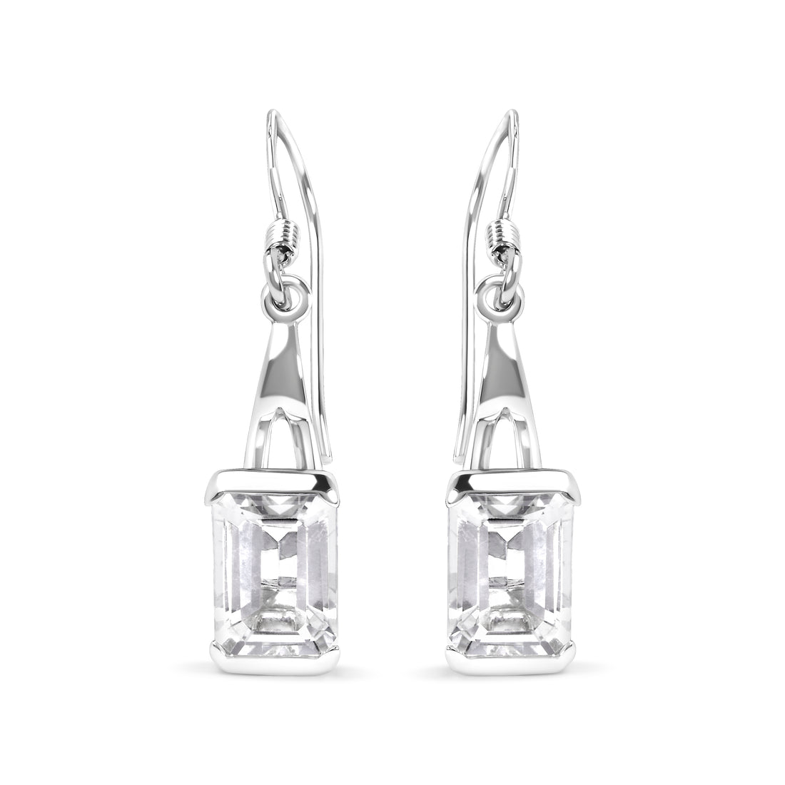 Haus of Brilliance .925 Sterling Silver 3.0 Cttw Emerald Cut White Topaz Solitaire Dangle Earring - AAA Quality