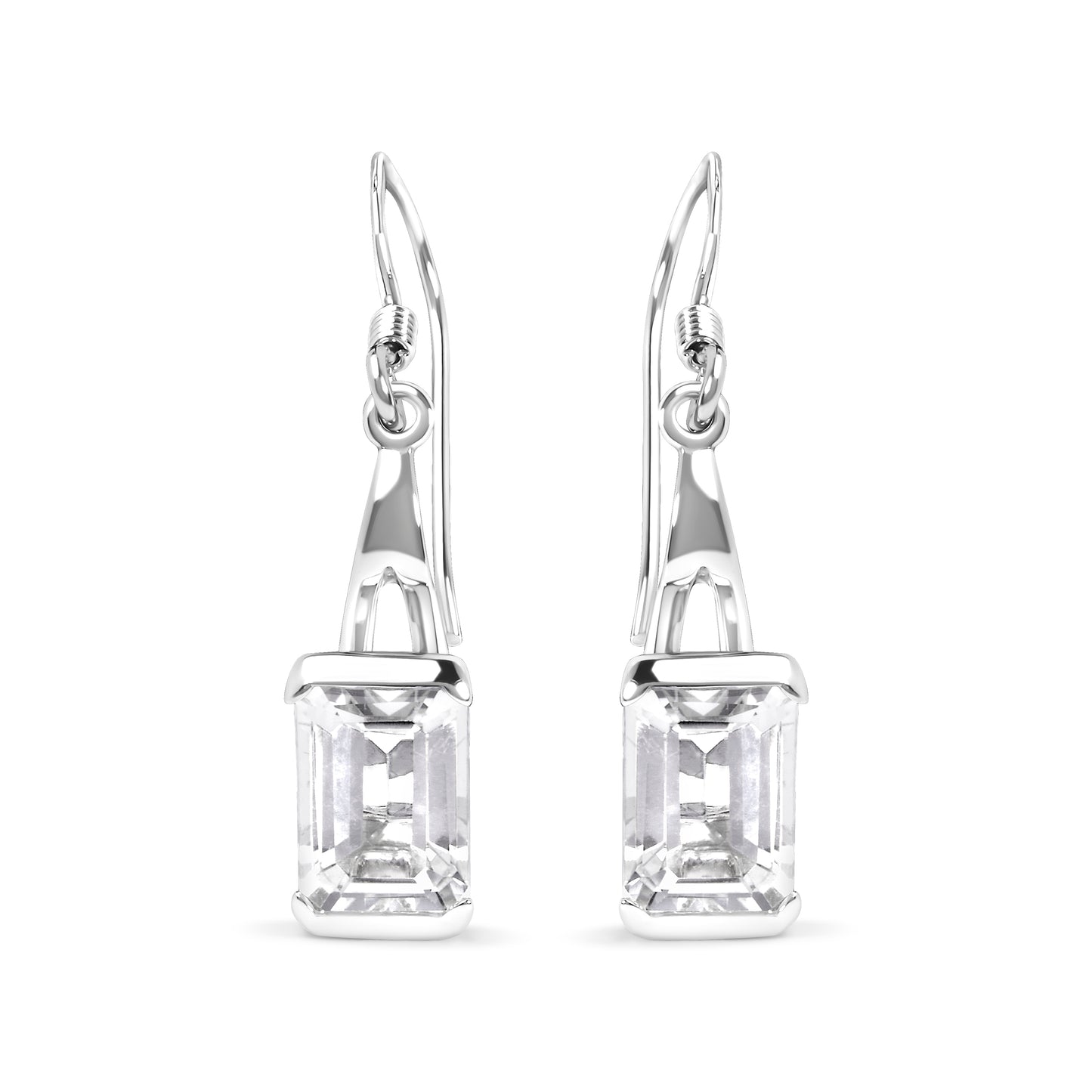 Haus of Brilliance .925 Sterling Silver 3.0 Cttw Emerald Cut White Topaz Solitaire Dangle Earring - AAA Quality