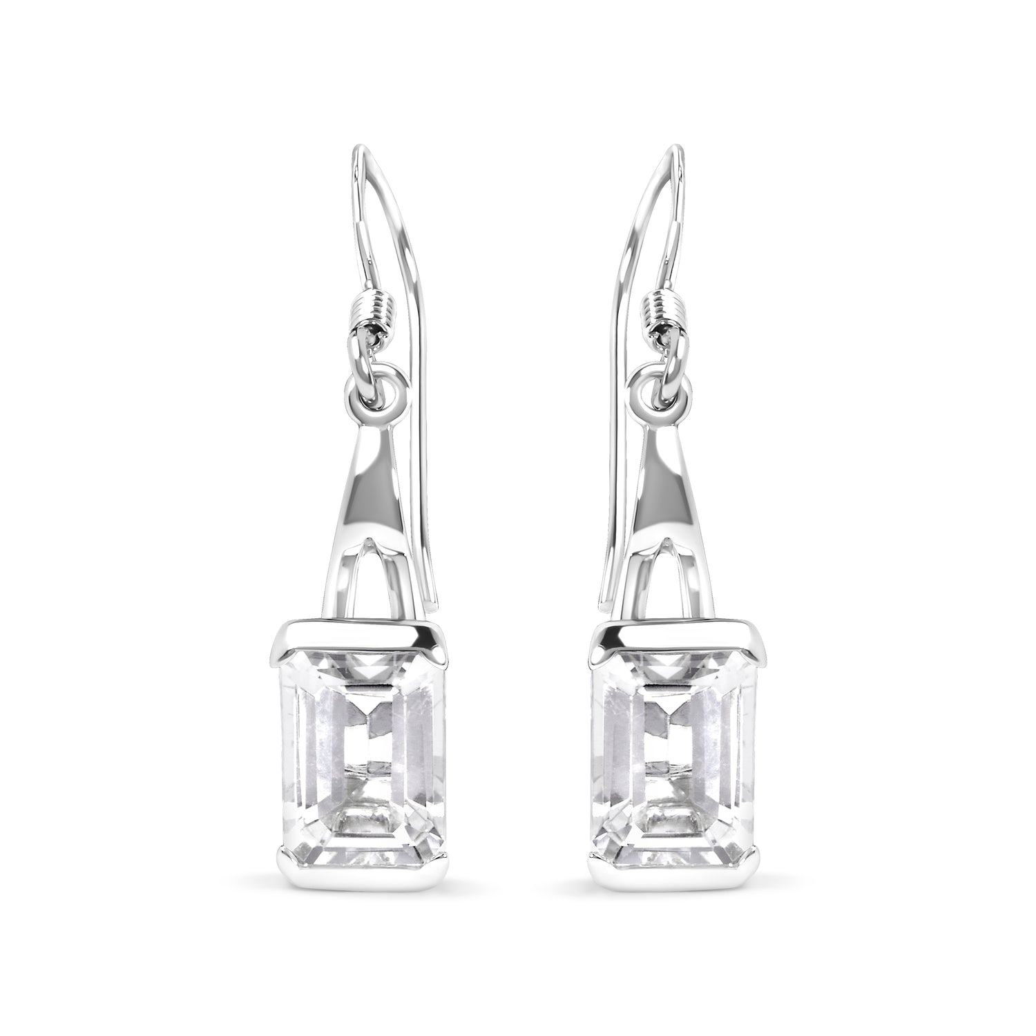 Haus of Brilliance .925 Sterling Silver 3.0 Cttw Emerald Cut White Topaz Solitaire Dangle Earring - AAA Quality