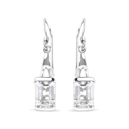 Haus of Brilliance .925 Sterling Silver 3.0 Cttw Emerald Cut White Topaz Solitaire Dangle Earring - AAA Quality