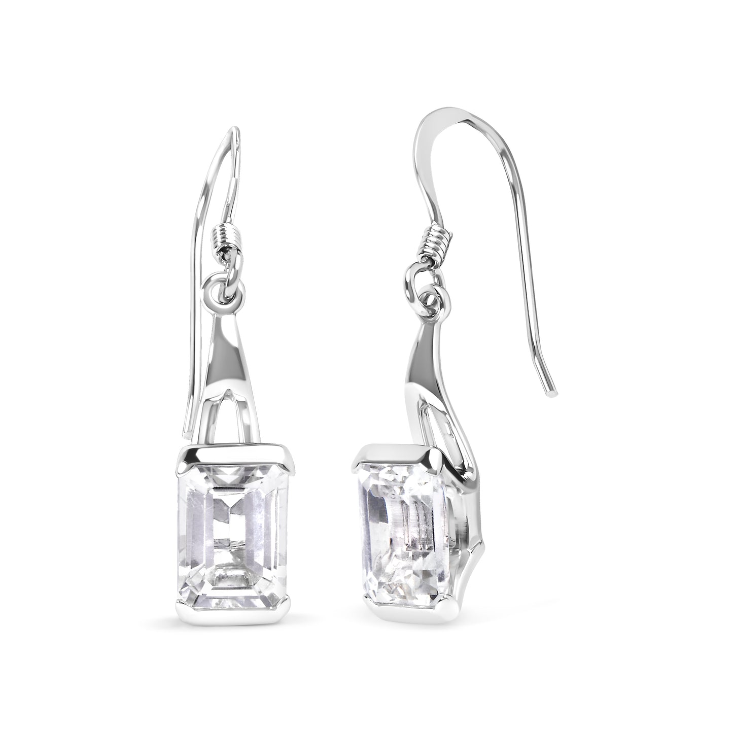 Haus of Brilliance .925 Sterling Silver 3.0 Cttw Emerald Cut White Topaz Solitaire Dangle Earring - AAA Quality