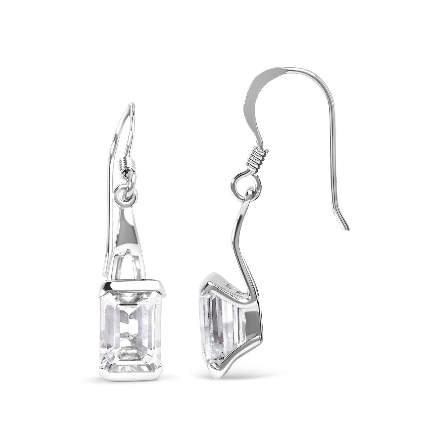 Haus of Brilliance .925 Sterling Silver 3.0 Cttw Emerald Cut White Topaz Solitaire Dangle Earring - AAA Quality