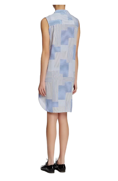 Equipment Michaela Linear Patchwork Silk Dress-Stripes-Blue Multi-Small