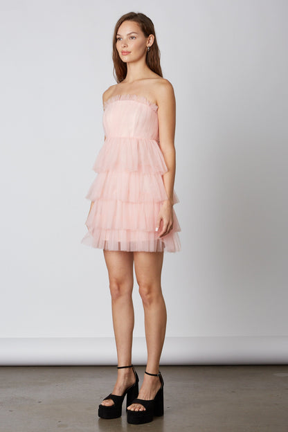 Cotton Candy LA Blush Strapless Tiered Tulle Mini / M