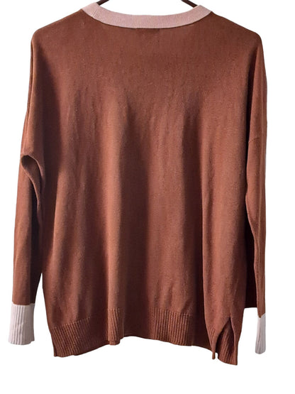 Lilla P Long Sleeve Colorblock Crewneck Sweater - /Brown Multi - M