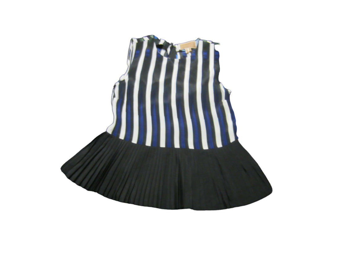 Nicole Miller NY Sleeveless Pleated Blouse - Geometric - Blue Multi/Multicolor - XS