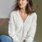 Lilla P Novelty Stitch Button Cardigan Sweater - Cable Knit - Off White/Ivory - M