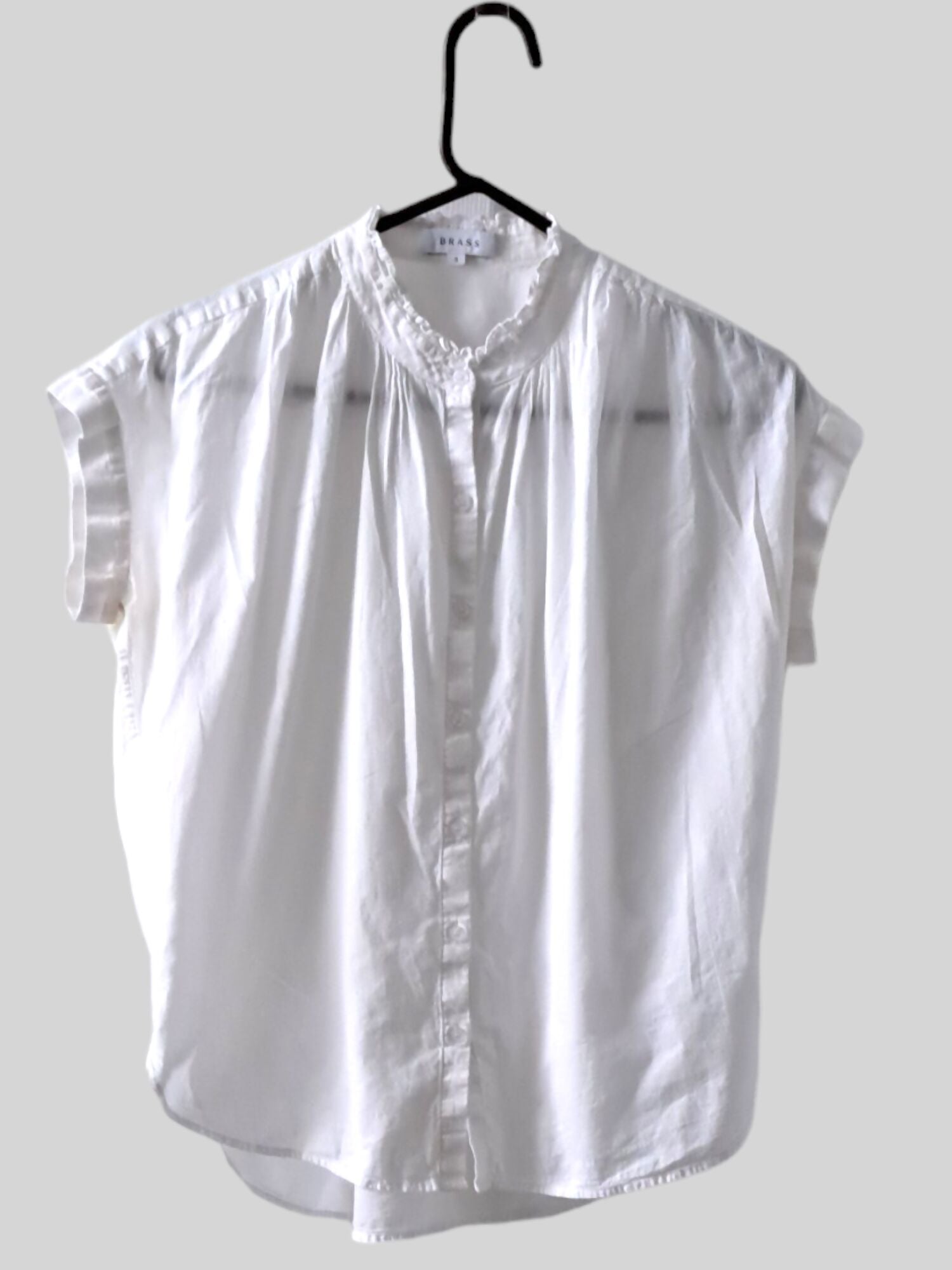 Brass Frill Collar Short Sleeve Top - White - S