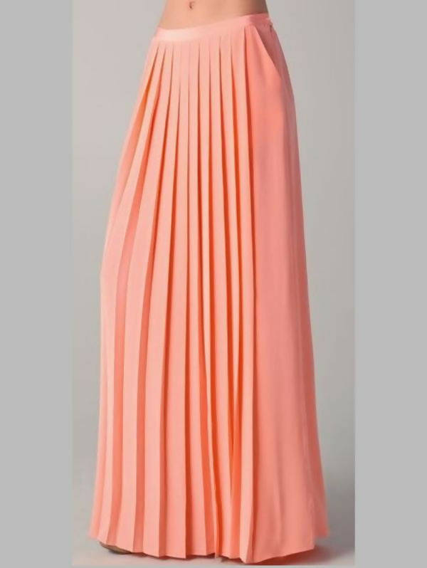 Tibi Pleated Silk Maxi Skirt - Coral Pink - 8