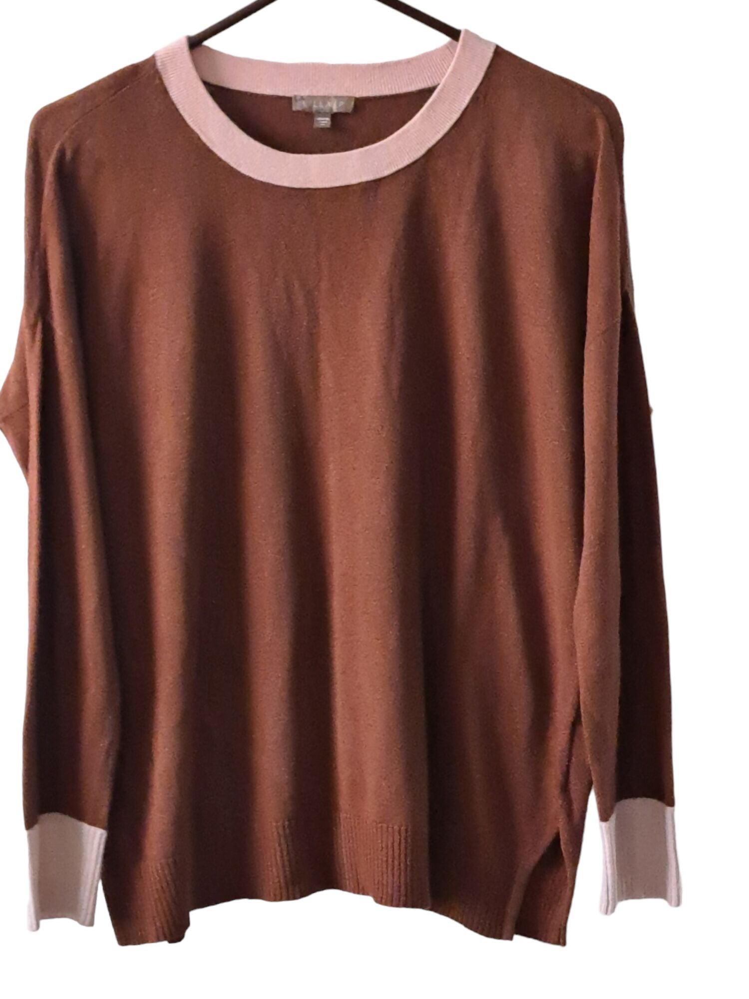 Lilla P Long Sleeve Colorblock Crewneck Sweater - /Brown Multi - M