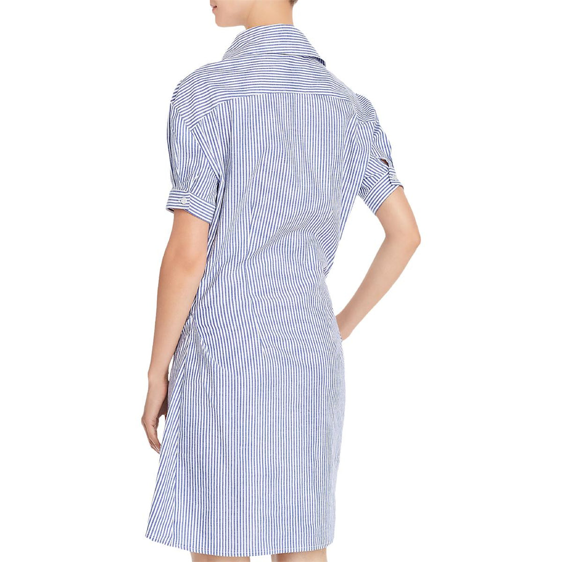 Aqua Collared T-Shirt Dress - Stripes - Blue Multi/Blue/White