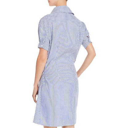 Aqua Collared T-Shirt Dress - Stripes - Blue Multi/Blue/White