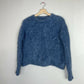 Aqua Pointelle Mock Neck Cropped Sweater Blue Large