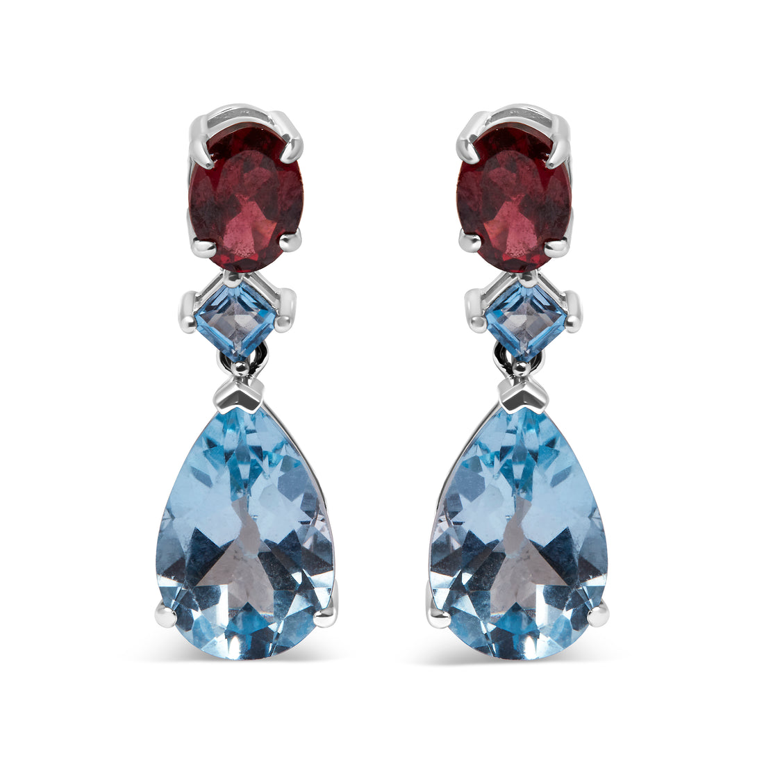Haus of Brilliance .925 Sterling Silver 10.0 Carat Blue Topaz and Grape Rhodolite Garnet Dangle Drop Earrings 1&quot; Inch Dangle Length