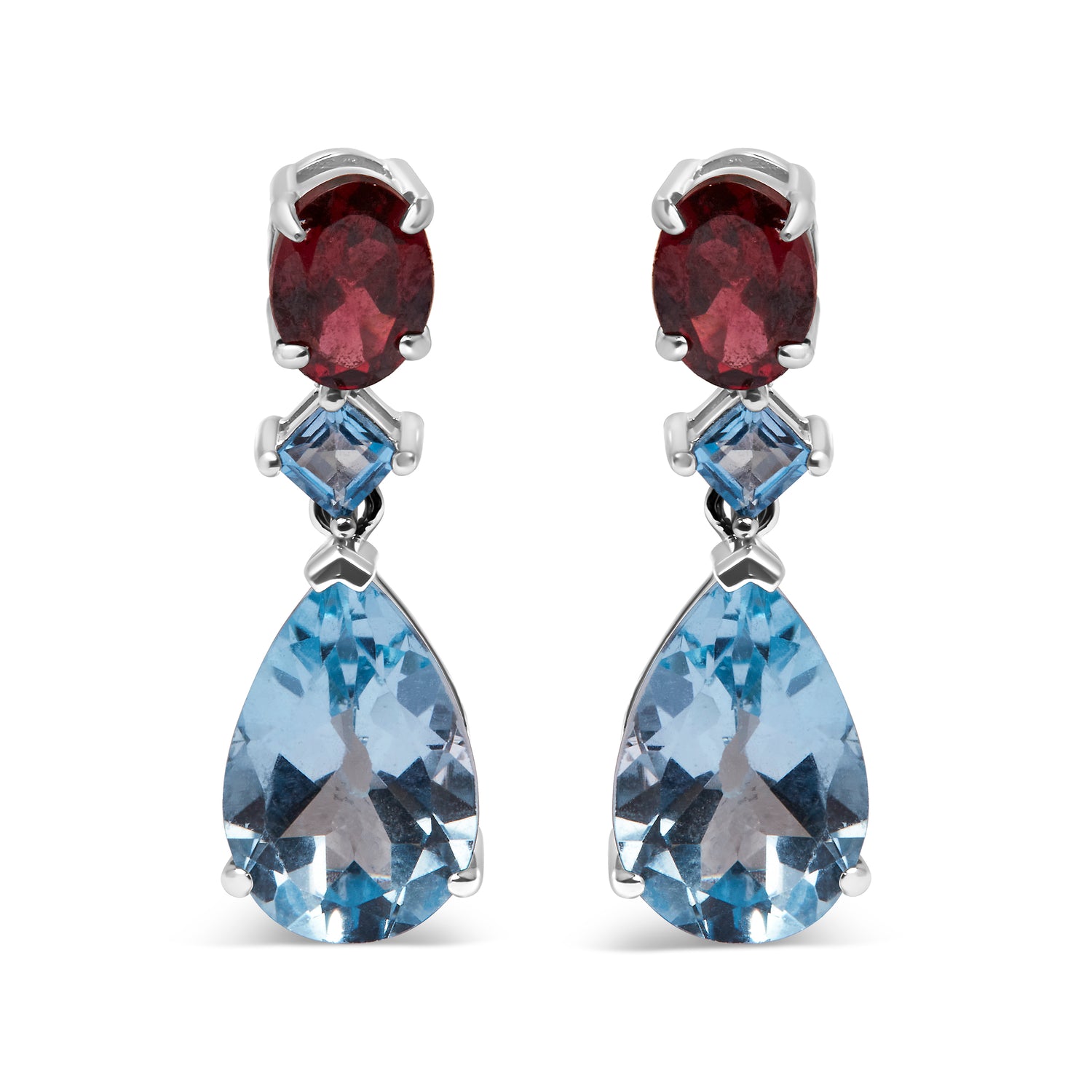 Haus of Brilliance .925 Sterling Silver 10.0 Carat Blue Topaz and Grape Rhodolite Garnet Dangle Drop Earrings 1&quot; Inch Dangle Length