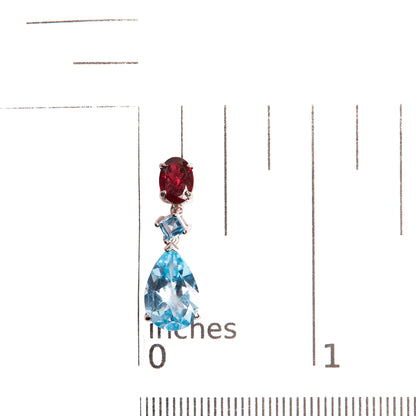 Haus of Brilliance .925 Sterling Silver 10.0 Carat Blue Topaz and Grape Rhodolite Garnet Dangle Drop Earrings 1&quot; Inch Dangle Length