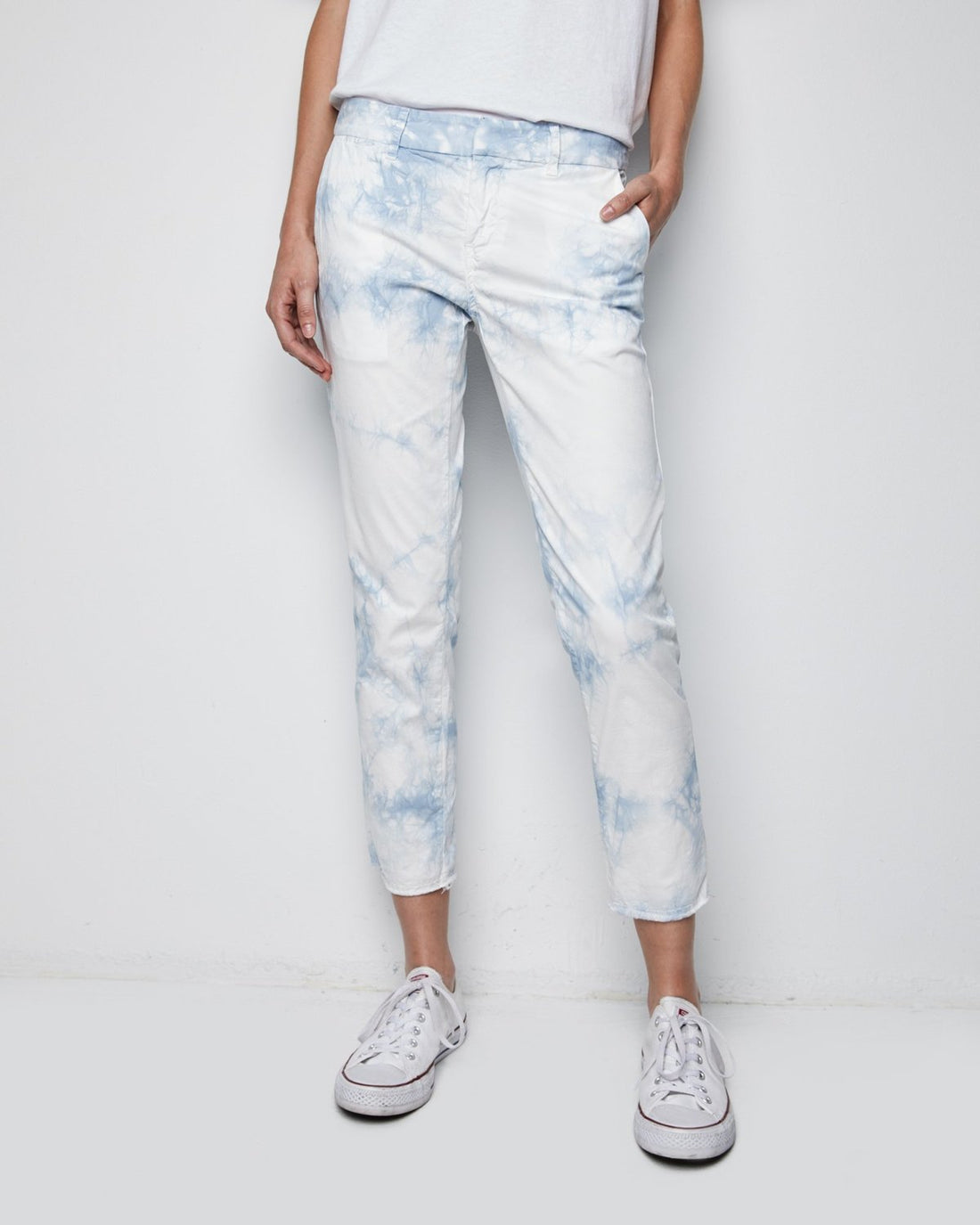 Nili Lotan Blue White Tie Dye East Hampton Straight Leg Pants Pocket