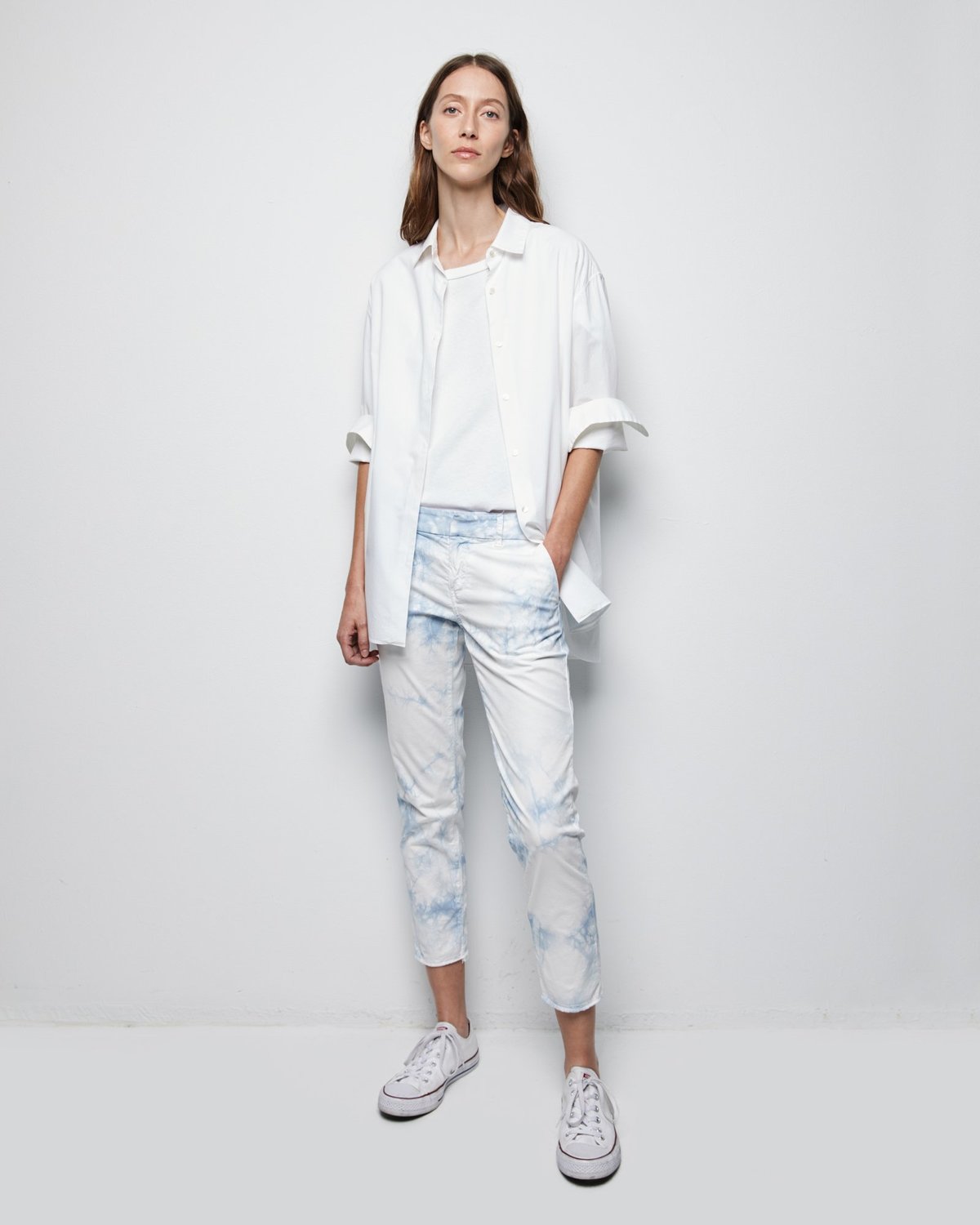 Nili Lotan Blue White Tie Dye East Hampton Straight Leg Pants Pocket