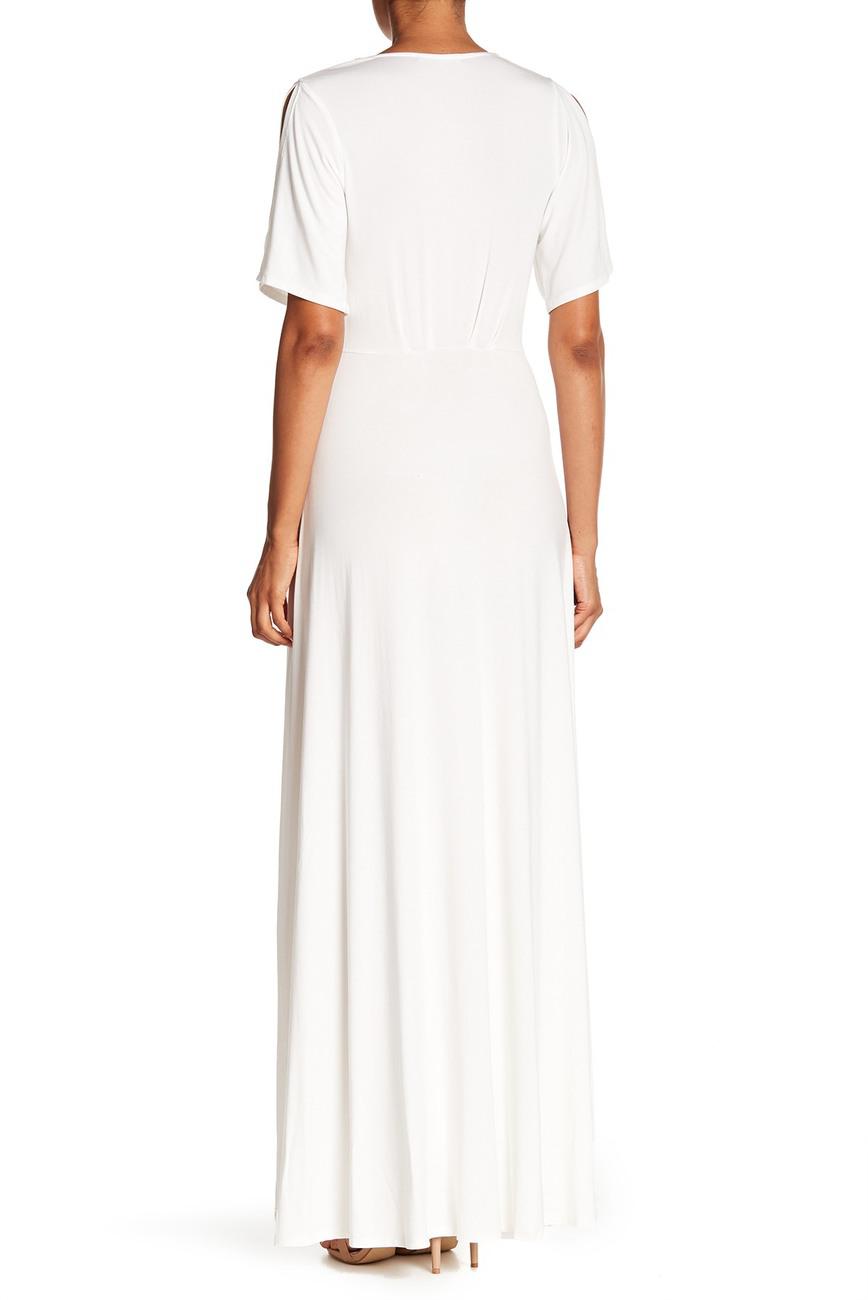 Tart Open Shoulder V-Neck Draped Maxi Dress - /White - M