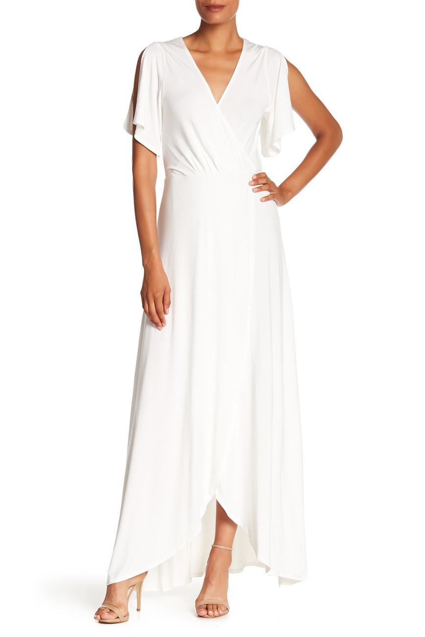 Tart Open Shoulder V-Neck Draped Maxi Dress - /White - M