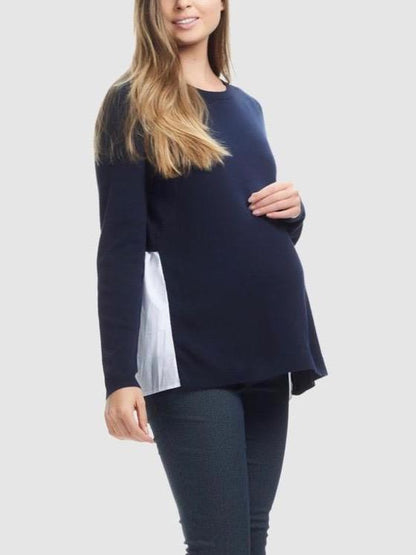 Soon Maternity Maternity Grace Pleat Back Knit Jumper - Navy