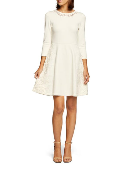 Eliza J Ivory Lace Overlay Sweater Dress Long Sleeve Knee Length