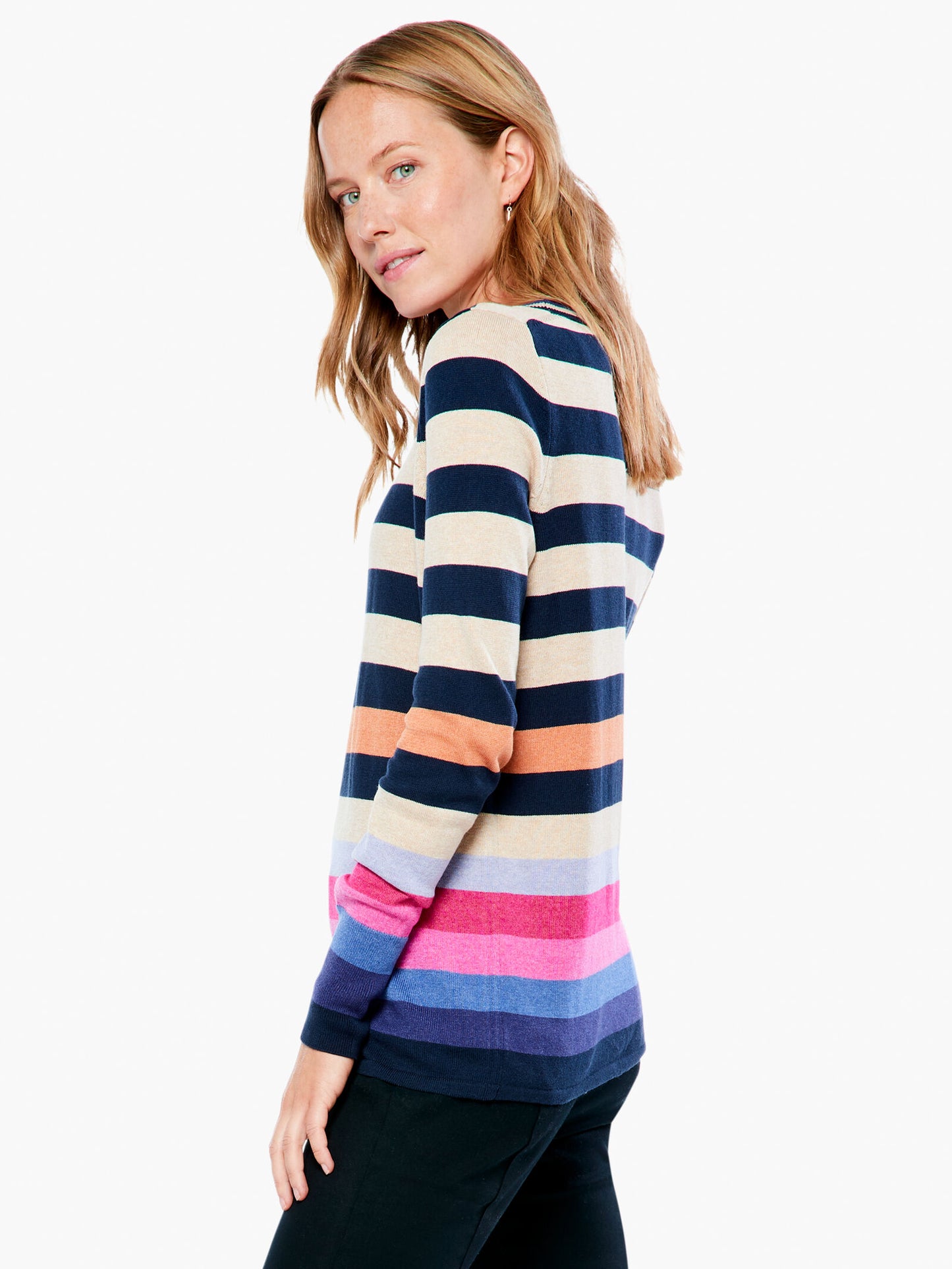 NIC+ZOE Long Sleeve Jewel Stripes Vital Sweater