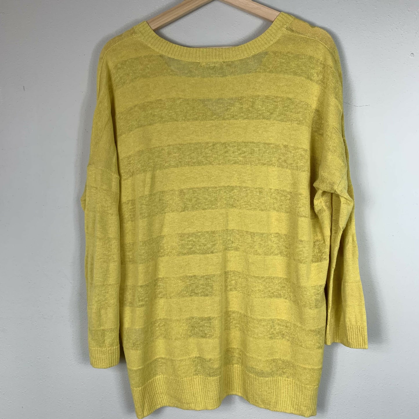 Lilla P Relaxed V-Neck Tunic Sweater - Stripes - Yellow- L