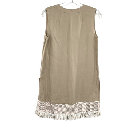 Lafayette 148 New York Sleeveless Splitneck Fringe Trim Linen Tunic - /Beige - XS