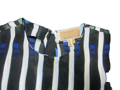 Nicole Miller NY Sleeveless Pleated Blouse - Geometric - Blue Multi/Multicolor - XS