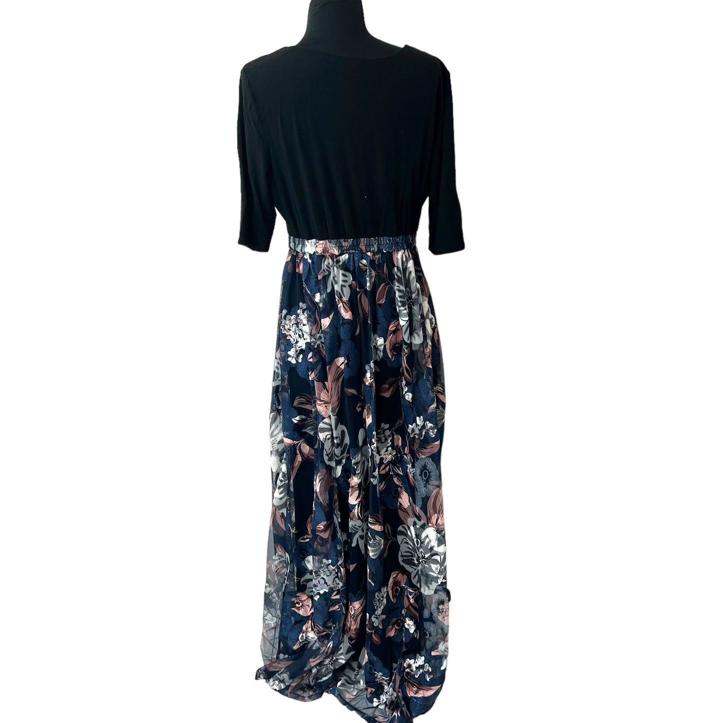 Kim and Kai Maternity Mesh Floral Print Maxi Dress Navy Multi