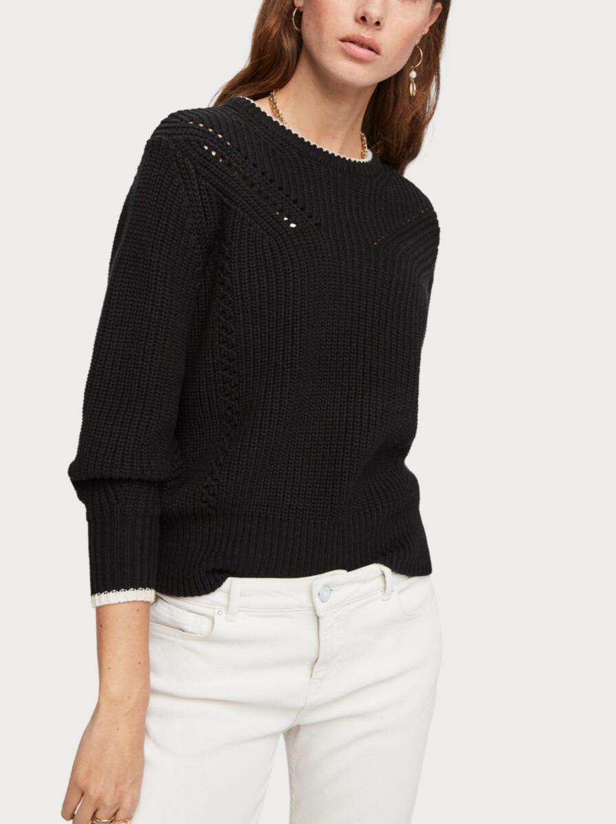 Scotch &amp; Soda Chunky Knit Contrast Trim Sweater - Black