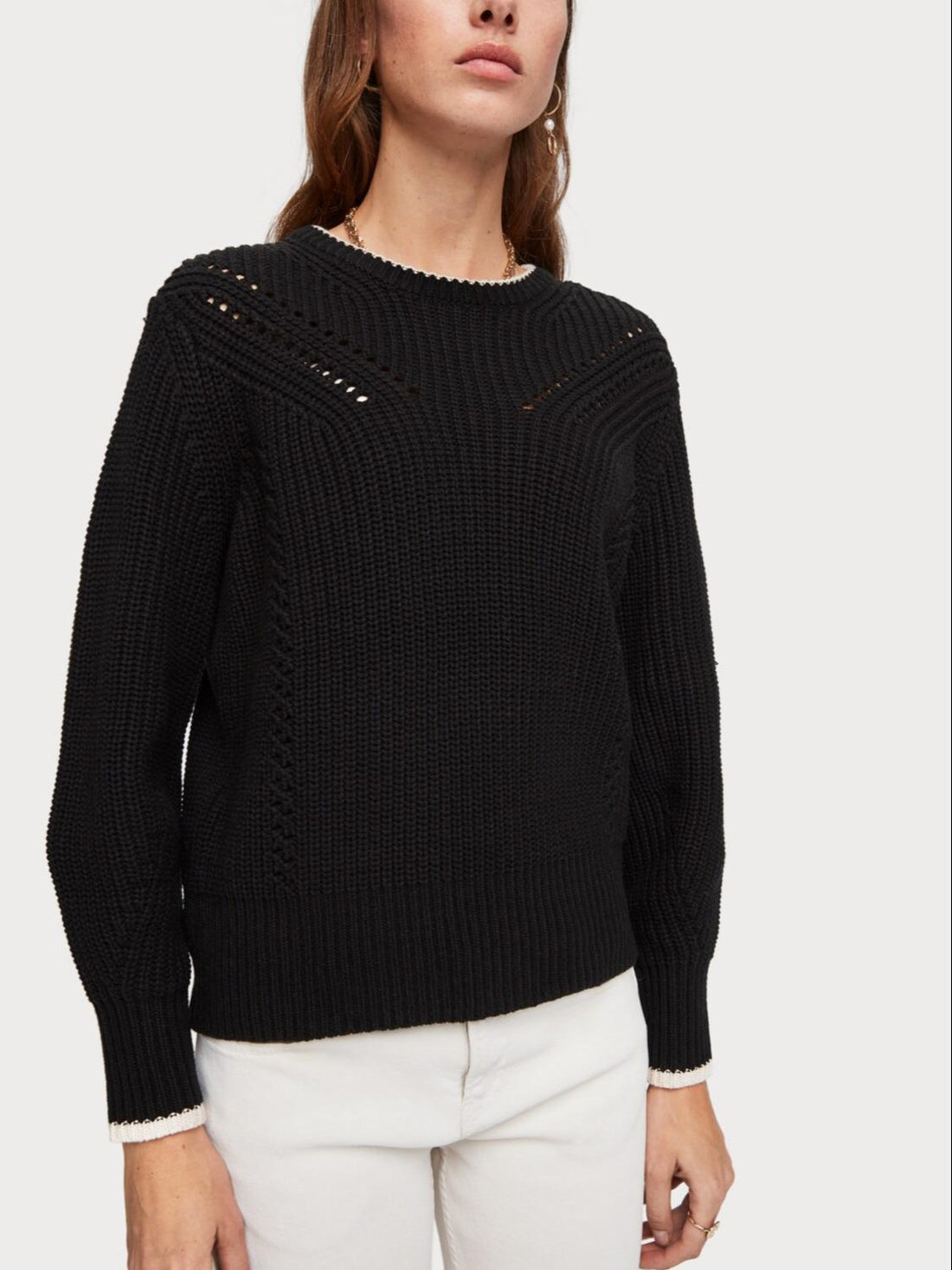 Scotch &amp; Soda Chunky Knit Contrast Trim Sweater - Black