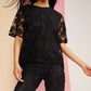 Cynthia Rowley Short Sleeve Lace Overlay Top - Floral - Black - M