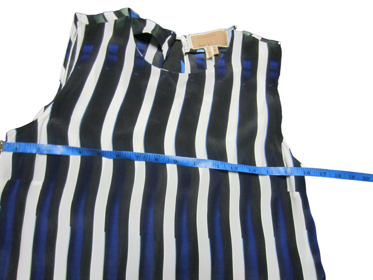 Nicole Miller NY Sleeveless Pleated Blouse - Geometric - Blue Multi/Multicolor - XS